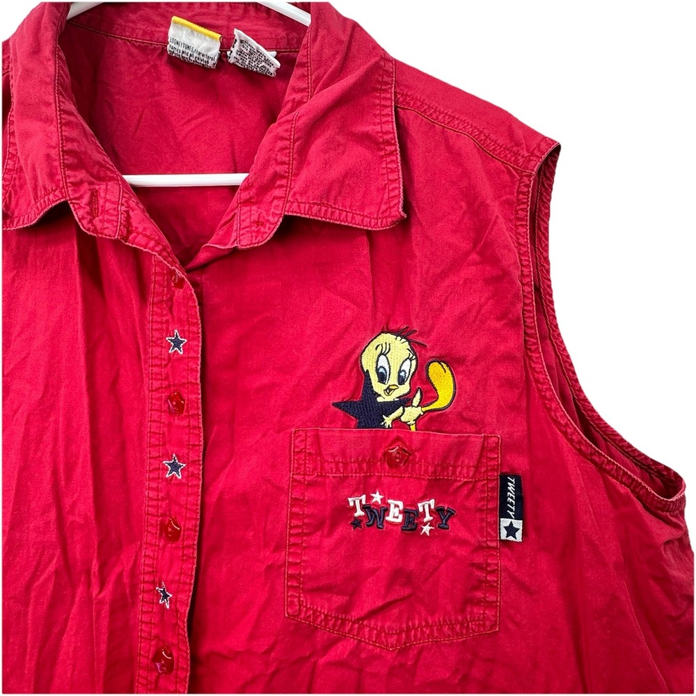 Vintage Tweety Bird Button Up‎ Shirt Women's 18w / 20W Red Star Buttons Y2K